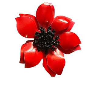 Vintage red & black metal & enamel flower brooch Women’s costume jewelry